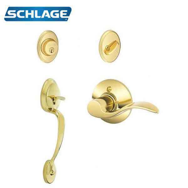 Schlage Schlage: Schlage F360 Single Cylinder Camelot Door Handleset - w/Accent Lever - Bright Brass SCH-F360-V-PLY-505-ACC-605